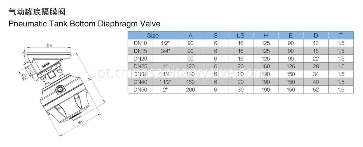 Sanitary penumatic clamped manual tank bottom valve